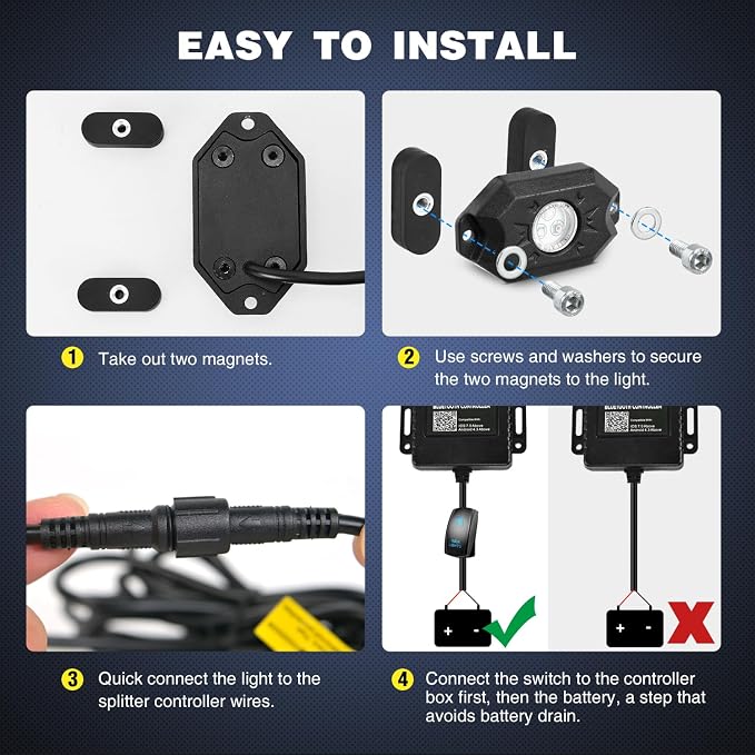 Nilight RGB LED Rock Lights Kit 4 PCS Underglow Multicolor Neon Light Pod with Magnetic Base Bluetooth App Control Flashing Music Mode IP68 Wheel Well Light for Truck ATV UTV RZR SUV