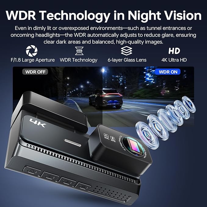 4K+2K Dash Cam Front and Rear, 5G WiFi GPS, 32GB Card, 3.39" Screen | True 4K丨Dual Cameras丨Instant Sharing丨GPS Tracking丨Quick Installation丨Critical Moments丨24/7 Protection