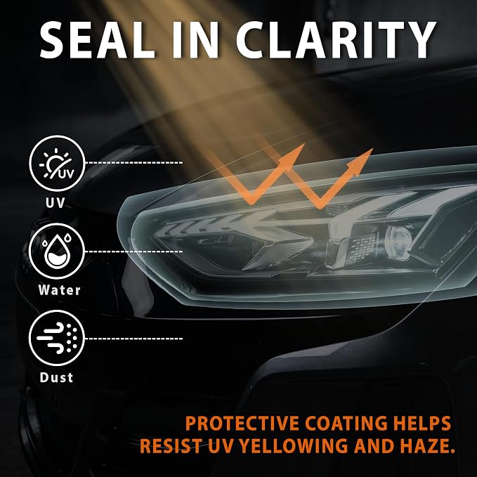 Headlight Cleaner Wipes Kit, 6 Wipes 2-Step Headlight Restorer for Cloudy Yellow Plastic Lenses, Removes Light Oxidation and Haze, No Sanding, Protective Coating for Cars