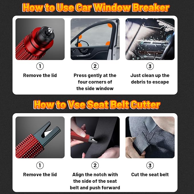 smosun Safety Hammer - Safe Hammer Glass Breaker Under Water, Upgraded Antiskid, Car Hammer Seatbelt Cutter Car Window Breaker Emergency Escape Tool, Safe Hammer Glass Breaker for New Cars (2PCS Red)