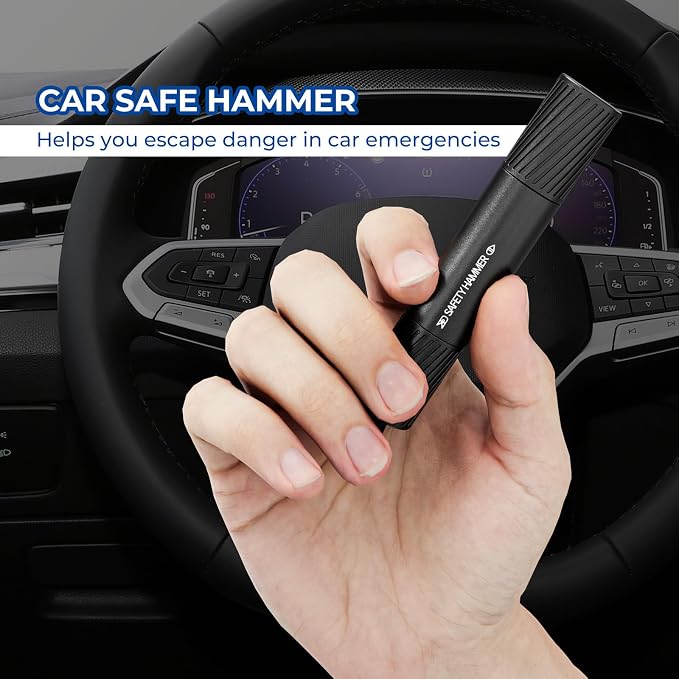 2 Pack Car Safety Hammer Car Window Breaker Seatbelt Cutter Emergency Escape Tool Car Glass Breaker for Land and Underwater Life-Saving Car Safety Kit Essentials Car Accessories (Black+Black)
