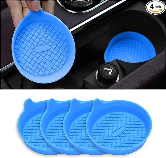 4 Pack Car Cup Coasters, Silicone Insert Recessed Car Cup Holder Coasters, Waterproof Non-Slip Sift-Proof Car Cup Mats, Universal Car Interior Accessories (Light Blue)