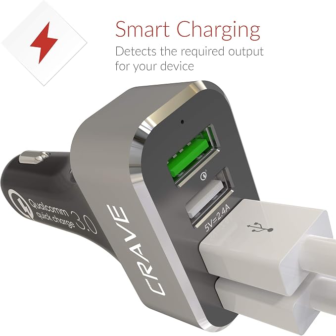 Crave CarHub 54W 4 Port USB Car Charger, Qualcomm Quick Charge 3.0 - Black