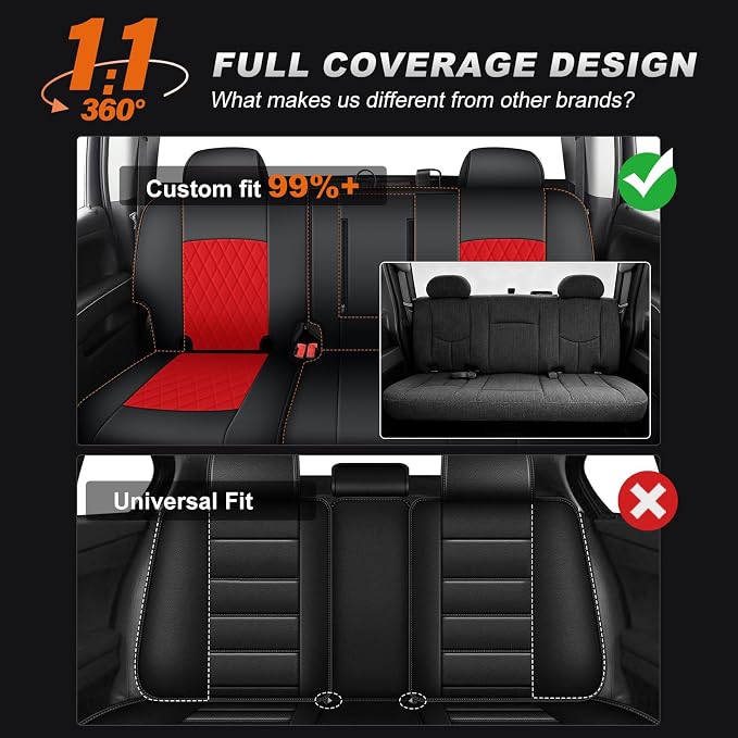 AOMSAZTO Truck Seat Covers for Chevy Silverado/GMC Sierra 1500 (2007-2013) 2500HD/3500HD (2007-2014) - Black/Red Diamond Grid Faux Leather Seat Cover Full Set(Rear 40/60 Split for Crew Cab)