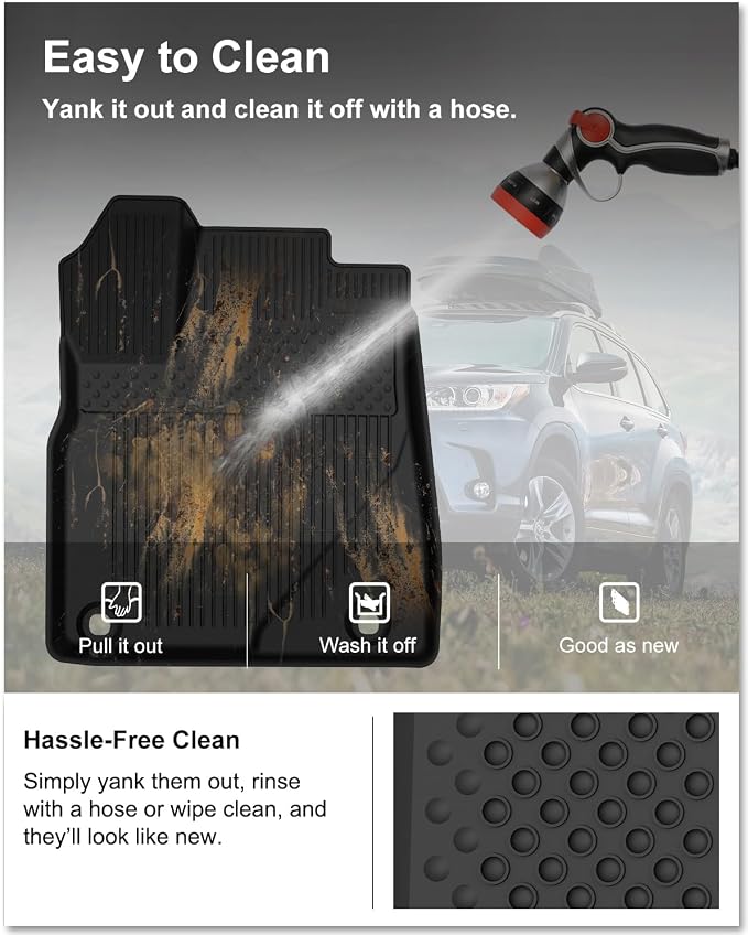 Kiwi Master Floor Mats for 2014-2019 Toyota Highlander | OEM Replacement PT908-48165-02, Custom Fit All Weather Car Mats, Heavy Duty TPE Floor Liners, Front & Rear 2 Row Set, Black