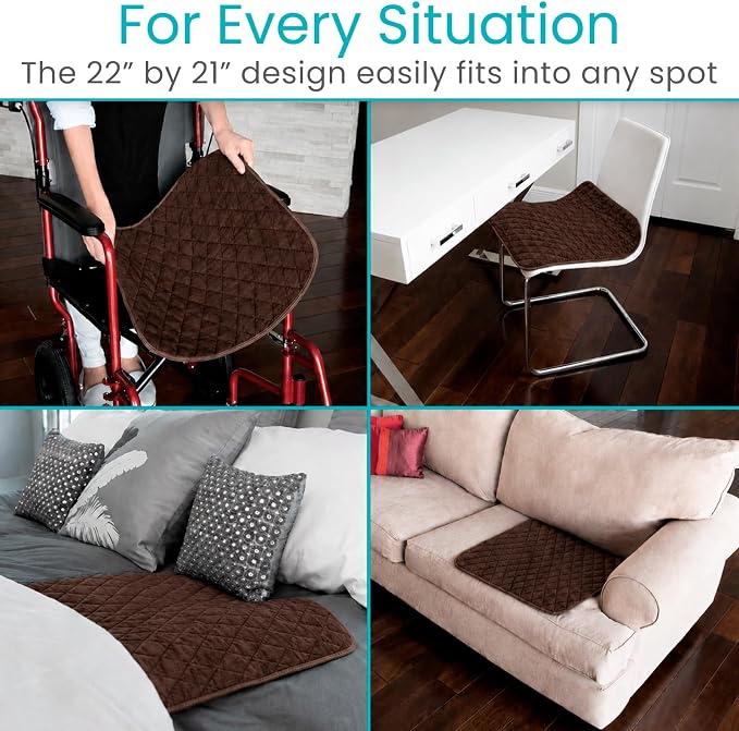 Sures Waterproof Chair Pads for Incontinence (22" x 21") - Washable, Waterproof Seat Protector - Chair Protector Seat Cover - Absorbent Pad for Bed, Seat, Car, Wheelchair & Recliner (Brown, 1 Pack)