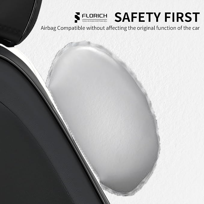 FLORICH Seat Covers Full Set Luxury Faux Leather Front and Rear Car Seat Cover Waterproof Automotive Seat Covers 5 Seats Car Seat Protector Universal Fit for Most Cars SUV Trucks, Black&White