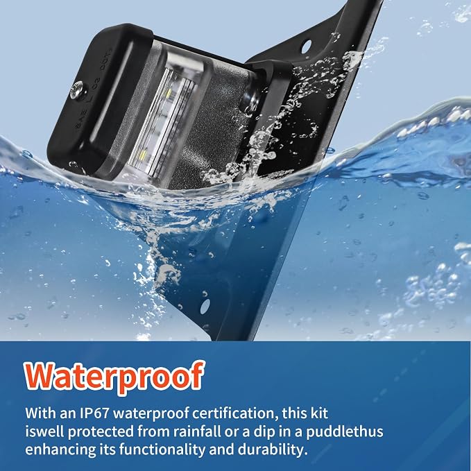 LED License Plate Light Waterproof 12V DC License Tag Light, Steel Bracket Mount with Holder Drainage Hole, 12V DC Waterproof Universal Submersible Tag Lamp for Car Semi Truck RV