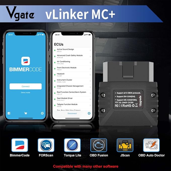 Vgate vLinker MC+ (BT3.0/BLE4.0) OBD2 Scanner Code Reader Diagnostic Scan Tool for Android & iOS & Windows, Black