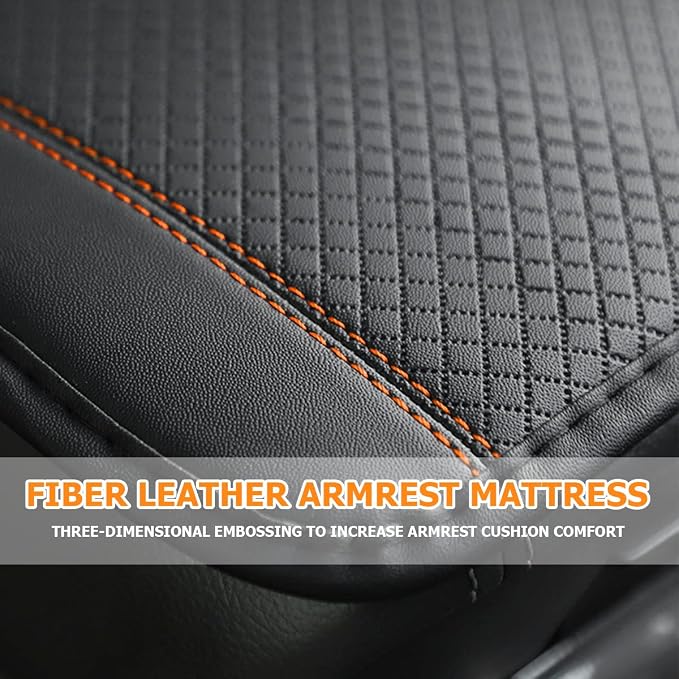 8sanlione Car Armrest Storage Box Mat, Fiber Leather Car Center Console Cover, Car Armrest Seat Box Cover Accessories Interior Protection for Most Vehicle, SUV, Truck, Car (Black/Orange)