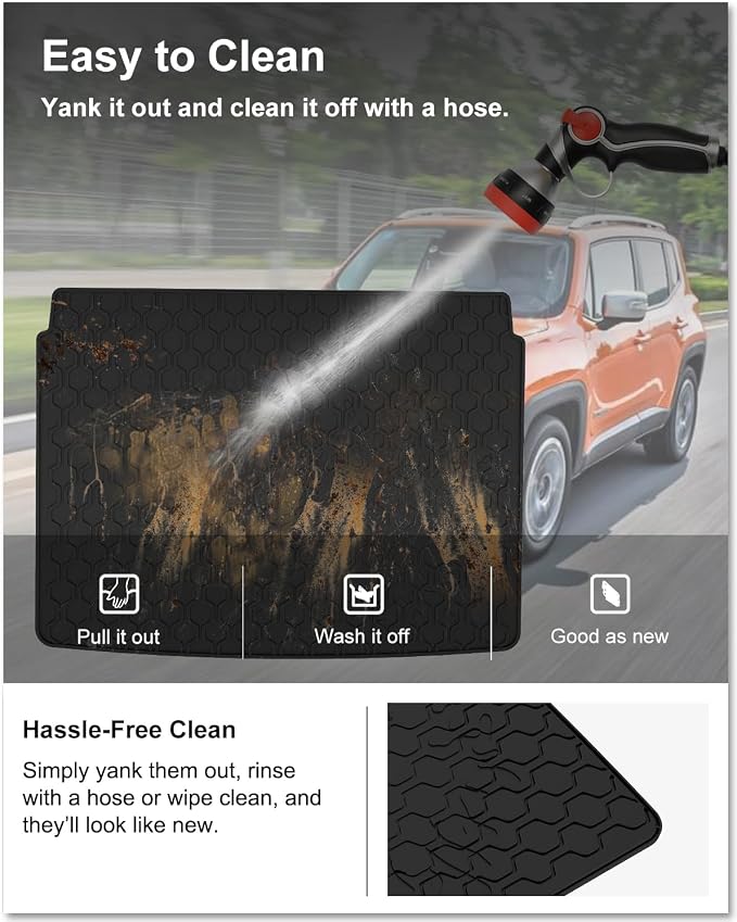 Kiwi Master Floor Mats & Cargo Mat for 2015-2023 Jeep Renegade | OEM Replacement 82214194 82214195, Custom Fit All Weather Car Mats, Heavy Duty TPE Floor Liners, Front Rear Trunk Set, Black