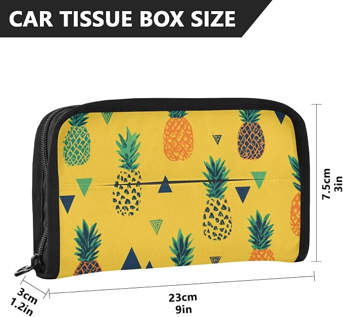 Car Visor Tissue Holder Mask Holder for Car, Car Tissue Box Sun Visor Napkin Holder Car Visor Accessories Adjustable Straps Reusable Durable Easy to Install Yellow Tropical Pineapples and Tri