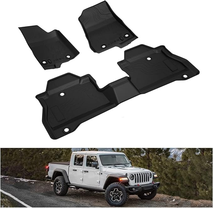 Kiwi Master Floor Mats for 2020-2026 Jeep Gladiator | OEM Replacement 82215626AB, Custom Fit All Weather Car Mats, Heavy Duty TPE Floor Liners, Front & Rear 2 Row Set, Black