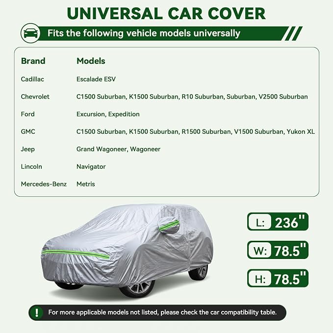 AUQDD 6-Layers Premium SUV Car Cover Waterproof All Weather Weatherproof UV Sun Protection Snow Dust Storm Resistant Outdoor Exterior Custom Form-Fit Full Padded Car Cover with Straps 214-232 K11…