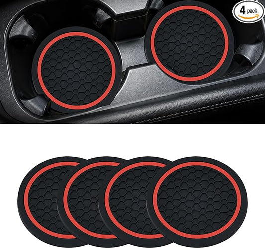4PCS Car Cup Holder Coasters - 2.75 Inch Non-Slip Insert Water Bottle Holder Pads, Dustproof Automotive Interior Accessories Mat, Universal for Vehicles, Trucks, RVs (Red)