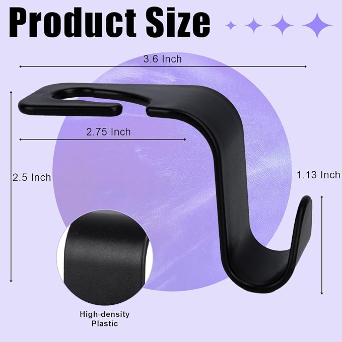 BFXM 6 Pack Car Seat Headrest Hooks, Car Accessories for Women Men, Back Seat Purse Hanger Holder Hook, Universal Storage Organizer for Handbag Grocery Bags Coats (Black)