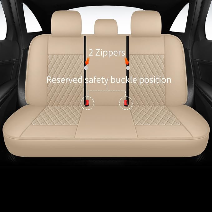HChengkikz Faux Leather Full Set Car Seat Covers，Front & Split Rear | Bench Seat Protectors, Easy to Install Universal Fit for Sedans, Trucks, Vans, SUVs Automotive Interior Accessories