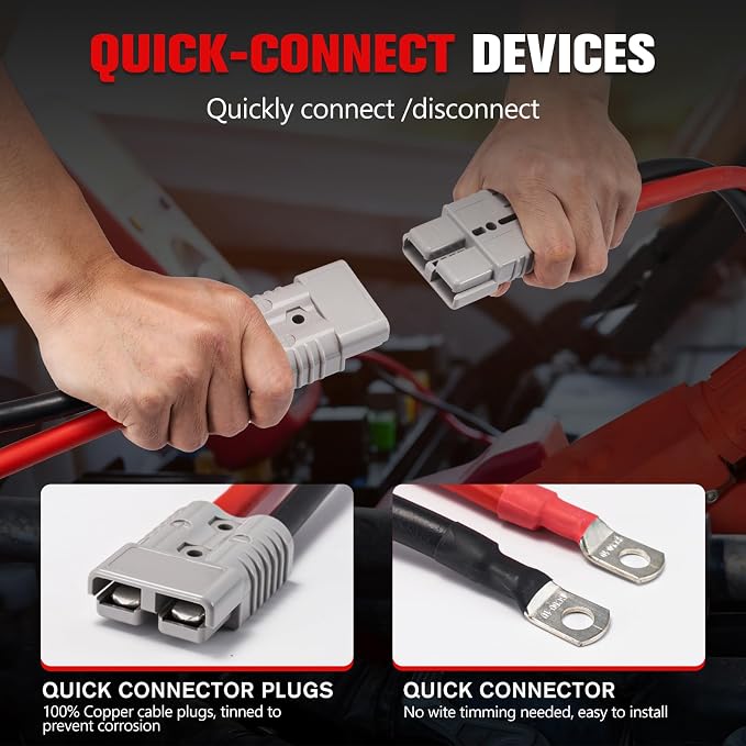 FIERYRED 1 Gauge 25 FT Quick Connect Jumper Cables, 1000A Heavy Duty Booster Cables with Travel Bag, Heavy Duty Battery Jumper Cable for Truck, Diesel Trucks, SUV and Car