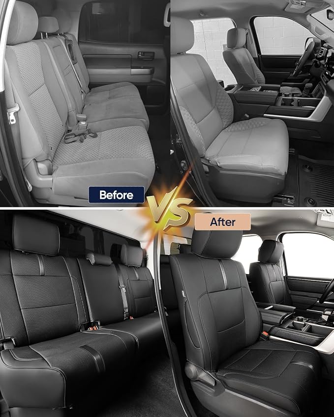 Full Set car seat Covers for Toyota Tundra 2022-2026,Faux Leather Waterproof Pickup seat Covers Custom fit for Toyota Tundra Accessories, for Truck seat Covers 2022 2023 2024 2025 2026 SR SR5