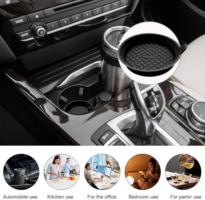 Ohleats 2 PCS Car Cup Coaster, 2.75 Inch Silicone Non-Slip Auto Cup Holder Insert Coasters, Universal Recessed Drink Cup Mat for Most Vehicles, Interior Decor Car Accessories (Black)