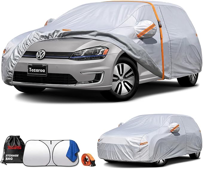 Hatchback Cover Waterproof All-Weather,Outdoor Full Exterior Car Covers Custom Fit for VW Golf,Ford Focus,Toyota Yaris,Chevrolet Bolt,Ioniq,Clubman,Suzuki SX4 etc Size H1(See Size Chart)