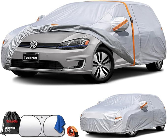 Hatchback Cover Waterproof All-Weather,Outdoor Full Exterior Car Covers Custom Fit for VW Golf,Ford Focus,Toyota Yaris,Chevrolet Bolt,Ioniq,Clubman,Suzuki SX4 etc Size H1(See Size Chart)