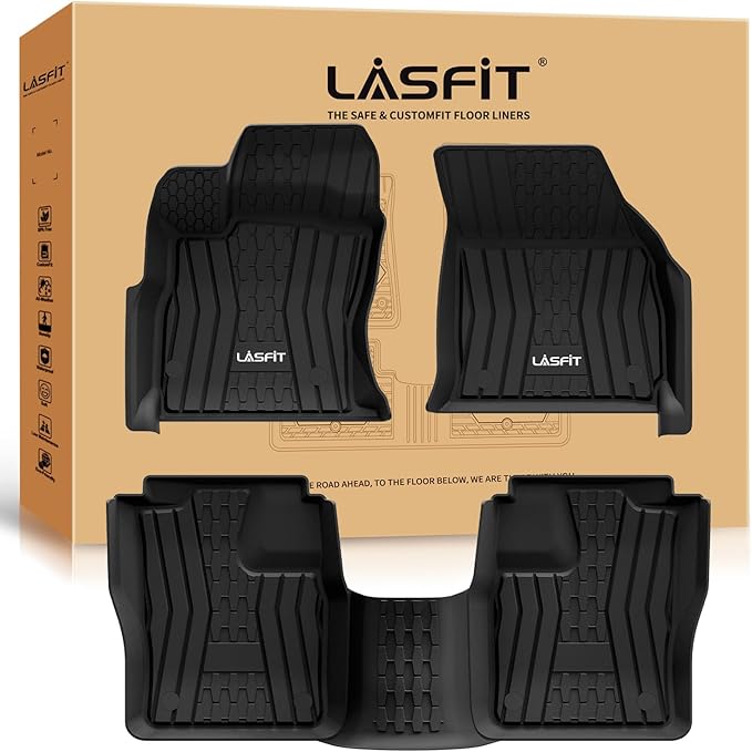 LASFIT All Weather Floor Mats for Lincoln Continental 2017-2020, Black | All Weather, TPE, Tall Walls, 3D Custom Fit, Non-Slip, Easy Clean, Tool-Free Install, Safe Pedal Clearance