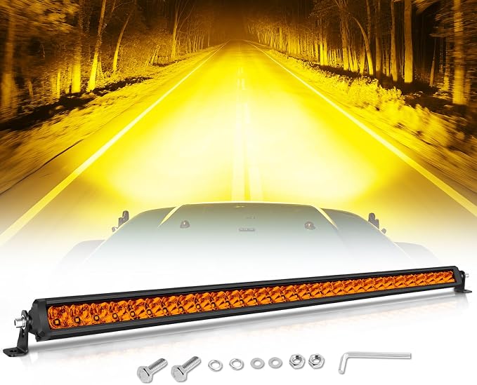 30 Inch Light Bar Amber, SWATOW IDUSTRIES 30" Screwless Slim LED Light Bar Single Row Spot Flood Offorad Driving Lights Bumper Mount for Wrangler F150 Toyota Chevy Ram Truck UTV SUV Can Am Polaris