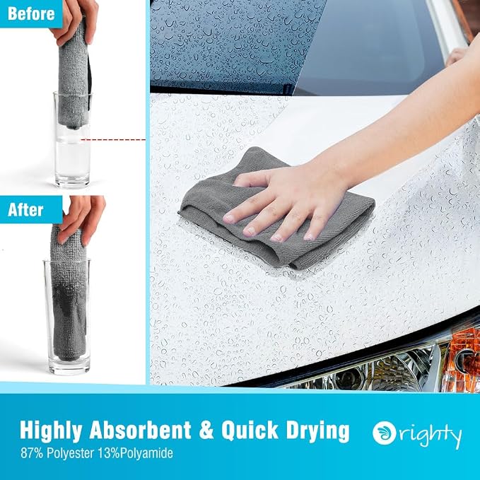 Orighty Microfiber Cleaning Cloth, Cleaning Rags, 24 Pack, 12x11 in, Grey | Microfiber Towels for Cars, Soft Highly Absorbent Rag, Lint Free Cloths for Car Care, House, Kitchen
