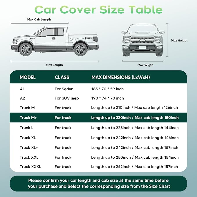 Cartist Hail Protector Car Cover for Truck Waterproof All Weather, Heavy Duty Outdoor Sun Uv Rain Pickup Cover, Universal Fit for Tundra, Tacoma, Colorado, Gladiator, etc.(Length Up to 220 inch) M+