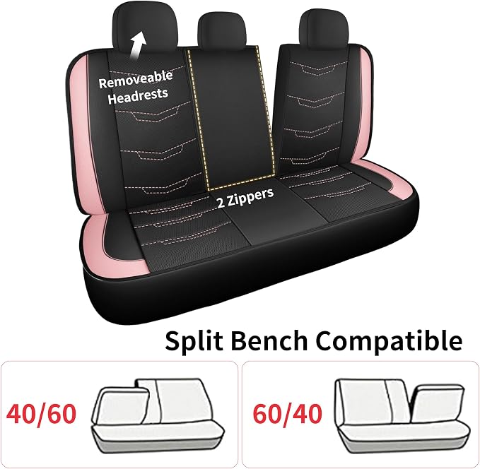 HChengkikz Car Seat Cover, Breathable and Sporty (Black + Pink) | Leather, Universal Fit for Most SUVs, Cars, Sedans, Trucks, Airbag Compatible, Easy to Install