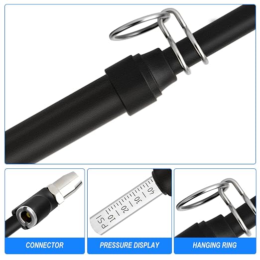 MEANLIN MEASURE Black Double Straight Type Tire Pressure Gauge，Dual Head Air Pressure Gauge 5Pcs，Pressure Range 10-150 Psi(Suitable for Trucks, etc.