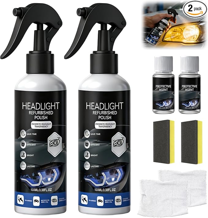 2Pcs Car Headlight Restoration Polishing Kits,Headlight Restoration Kit,Headlight Cleaner And Restorer Kit,Fast & Easy Car Headlight Cleaner,Multifunctional Car Headlight Polishing(100ml+20ml)