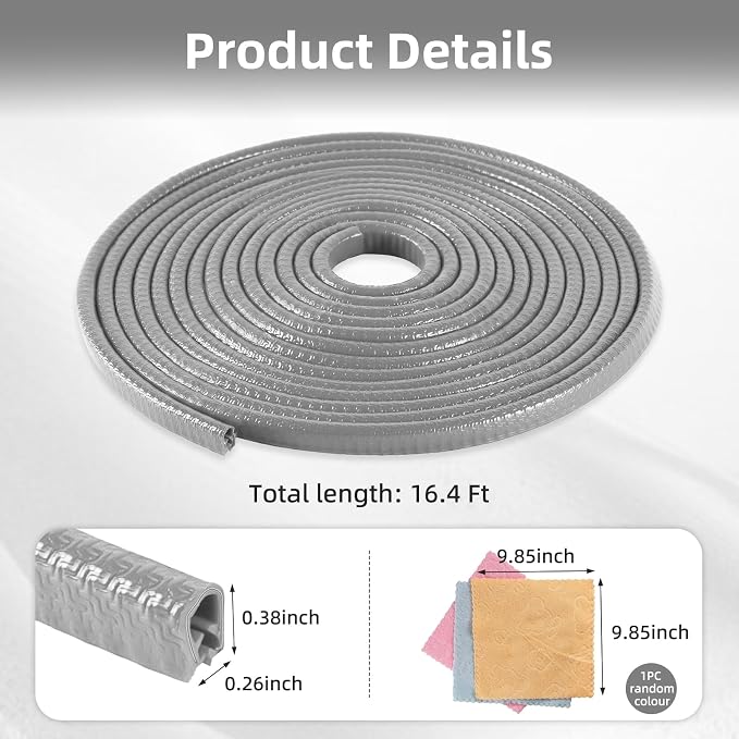 SINGARO 16.4Ft (5M) Car Door Edge Guard, No Glue Car Door Entry Guard Protective Strip, Rubber Edge Trim Car Door Protector, Applicable to Car, Truck, SUV and ATV, Car Exterior Accessories（Gray）