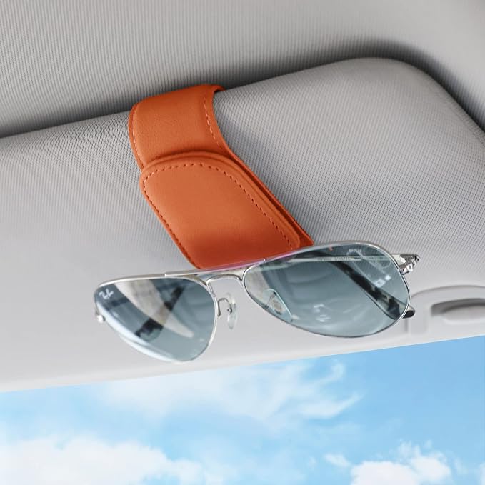 Sunglass Holder for Car Sun Visor Sunglasses Clip Car accessories -Orange | sun visor organizer, ticket card clip, eyeglass sunglasses holder, one-handed magnetic, anti-scratch, car decor for truck SUV