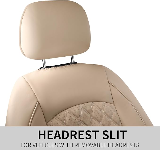 HChengkikz Front Car Seat Cover, Waterproof Nappa Leather (Beige) | Breathable, Airbag compatible, Easy to Install, Universal Fit for Most Cars, Sedans, SUVs, Vans, Trucks