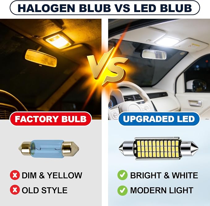 Spurtar 42PCS Interior Car Lights Superior Brightness White Dome Map Tail Cab Lights Bulb Kit Set T5 T10 28mm 31mm 36mm 41mm BA9S 6612F 194 LED Bulb for Trunk Cargo Door Courtesy License Plate Light