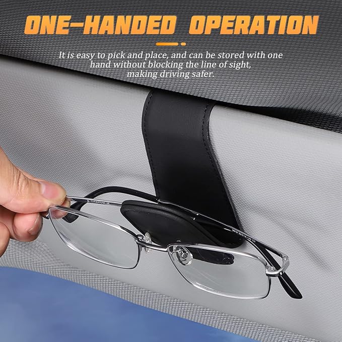 AICEL Sunglasses Holders for Car Sun Visor, Leather Eyeglasses Hanger Mounter, Magnetic Glasses Holder and Ticket Card Clip, Auto Interior Accessories Universal for SUV Pickup Truck