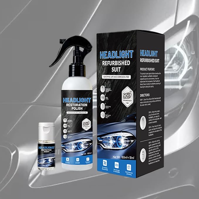 Headlight Restoration Kit, Removes Oxidation & Yellowing, UV Coating (3) | 180ml polish + 10ml ceramic coating, sponge & towel; for cars, trucks, SUVs, motorcycles; long-lasting UV protection