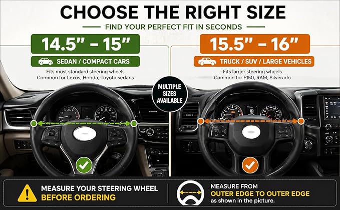 Leather Steering Wheel Cover (Black-red Stitching, 15.5-16 inch) | for Dodge Ram 1500 2500 3500 Chrysler Pacifica Ford F-150 F-250 F-350 Expedition