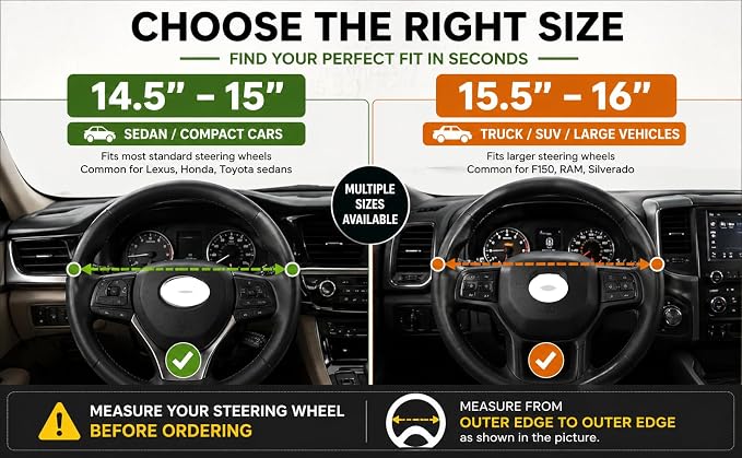 Leather Steering Wheel Cover 15.5–16 Inch for Truck | Non-Slip Silicone Lining, Ergonomic Grip – Fits Ford F-150, RAM 2500, Silverado, Jeep & Trucks/SUVs