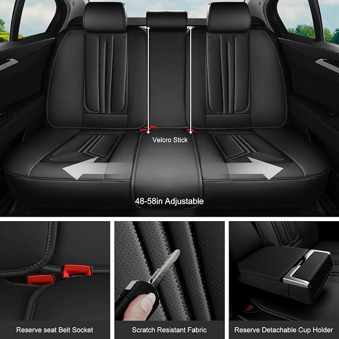 Car Seat Covers Full Set Black, Premium Leather Car Seat Covers, Waterproof and Breathable Seat Covers, Universal Car Seat Protector Fit for Cars, Trucks, SUVs, Pick-ups