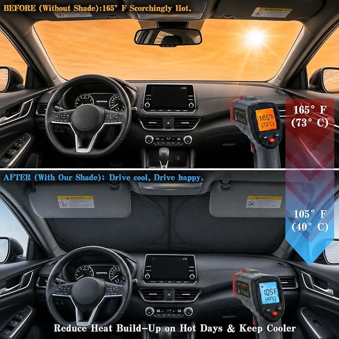 Car Windshield Sun Shade, Universal Fit Compact Sedan SUV, Watercolor Bow | 59 x 27.5" Car Sun Visor, Foldable Front Window Sunshade, UV Heat Protection, Girly Bow Series