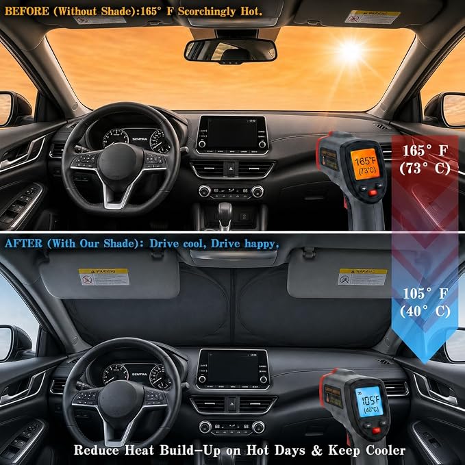 Car Windshield Sun Shade, Universal Fit Compact Sedan SUV, Pink Plaid Bow | 59 x 27.5" Car Sun Visor, Foldable Front Window Sunshade, UV Heat Protection, Girly Bow Series