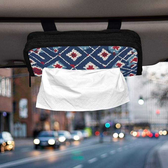 Vintage Blue Floral Patriotic Car Tissue Holder Durable Napkin Holder Hanging Tissue Holders Case Car Tissues Bag for Sun Visor Seat Back Universal Auto