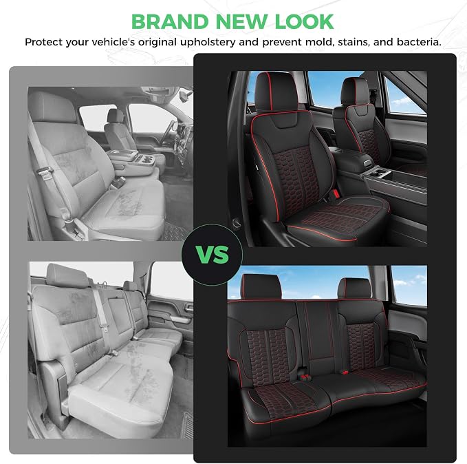 Custom Seat Covers for 2014-2018 Silverado/Sierra 1500 Crew Cab | Fits 2500/3500HD 2015-2019, Jump Seat Cover(armrest storage only), Faux leather, Waterproof, Scratch-resistant, Easy-clean