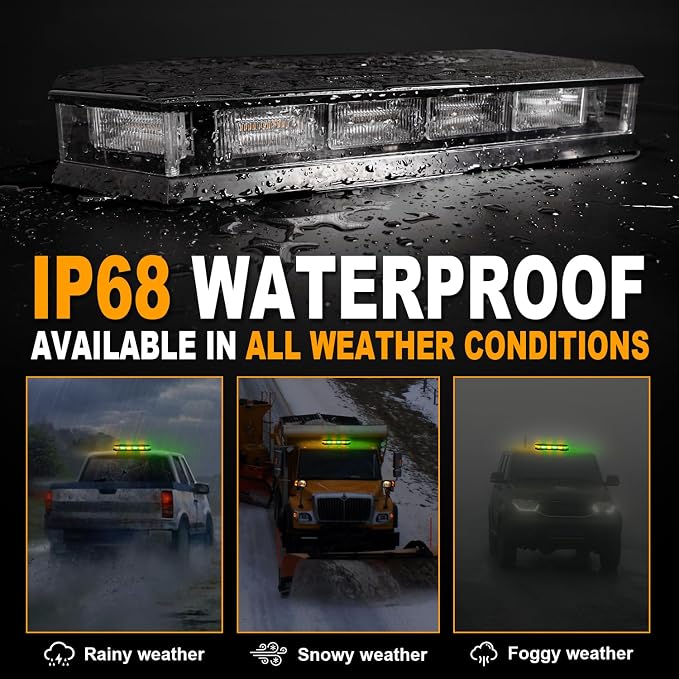 ASPL 16.5 Inch Roof Top Beacon Emergency Strobe Light 56 LED Magnetic Warning Caution lights bar Traffic Hazard Plow Light for Trucks Vehicles Construction Snowplow (Amber/Green)