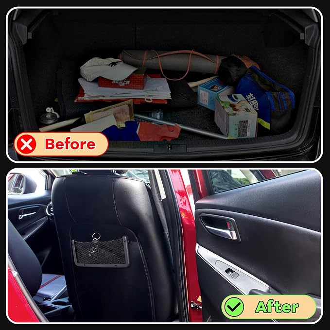 Frienda 4 Pcs Boat Storage Net Bag, ABS Plastic Car Framed Mesh Net Holder, Phone & Cargo Organizer with Screws for Auto, Rv, Boat, Pontoon, Truck Pocket Storage (9 x 4 Inch)