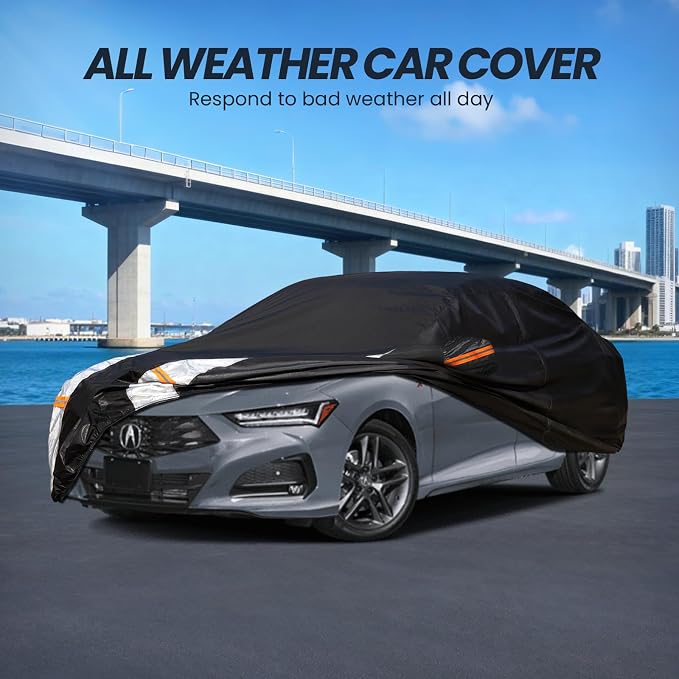 Multi-Layer Car Cover Custom Fit for Acura TLX(2014-2026), 100% Waterproof All Weather for Automobiles, Gift with Towel, Heavy Duty Car Covers for Rain Sun UV Protection with Door Zipper