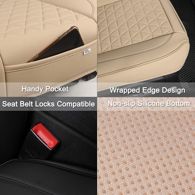 Black Panther 1 Pair Luxury Car Seat Covers Front Bottom Seat Cushion Covers, Anti-Slip and Wrap Around The Bottom, Fit 95% of Vehicles - Beige